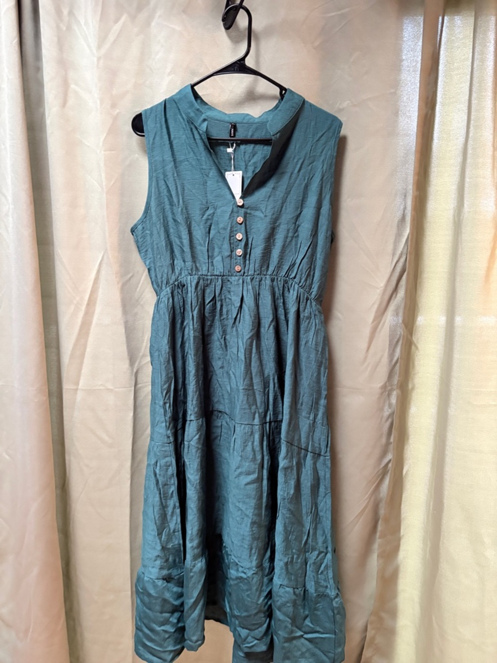 Teal Sleeveless Midi Dress – Button Front, Flowy, Size Large
